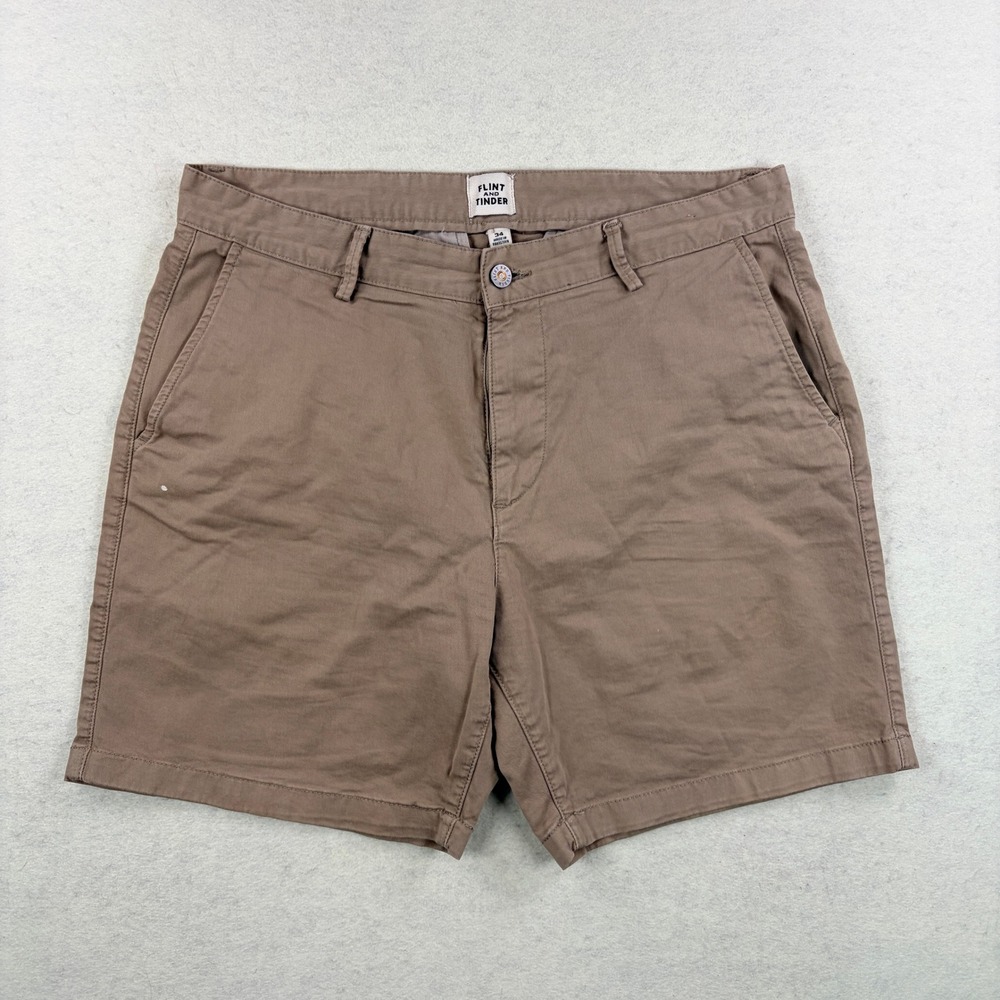 Flint and Tinder 365 Shorts Mens 34 Brown Chino Cotton Blend 7 Inch Inseam